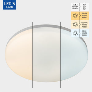 LED Plafondarmatuur 1440 lumen - 8W - 3 lichtkleuren - IP54 Waterdicht - 6 lichtstanden