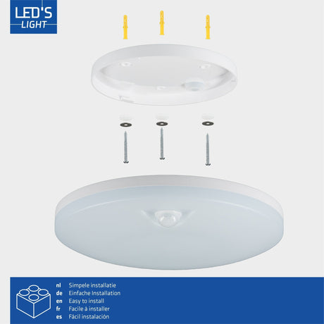 Plafonnier LED 2880 lumens – 16 W – Blanc chaud 3000 K, blanc froid 4000 K, blanc lumière du jour 6000 K – Capteur PIR – IP54 – Ø 30 cm