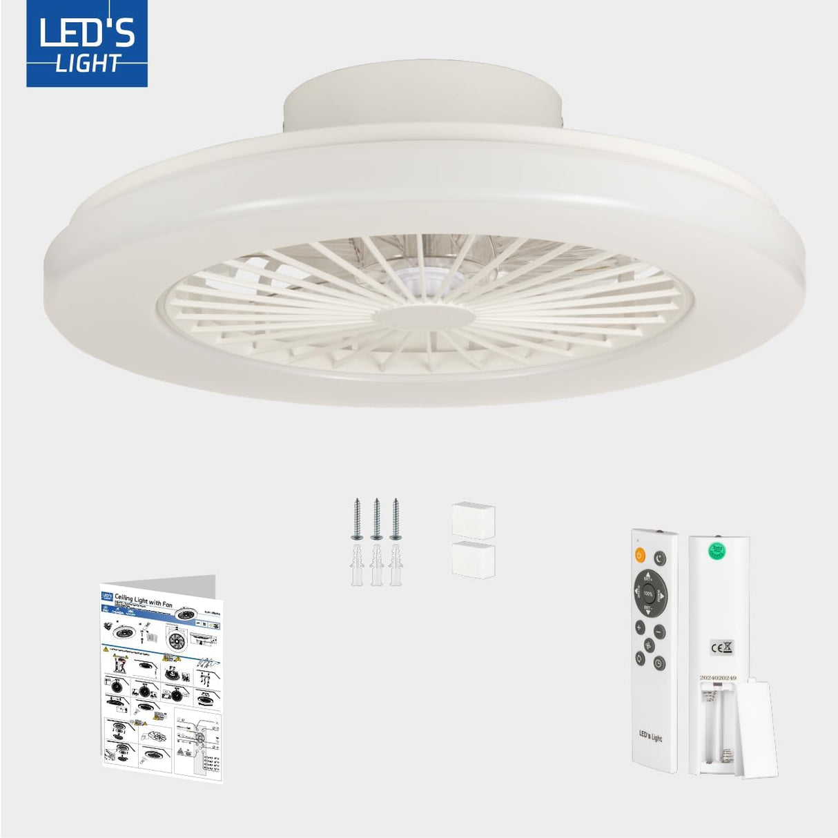 LED plafondventilator 3400 lumen - 55W - instelbaar 2000K-4000K - afstandsbediening - 48cm - wit