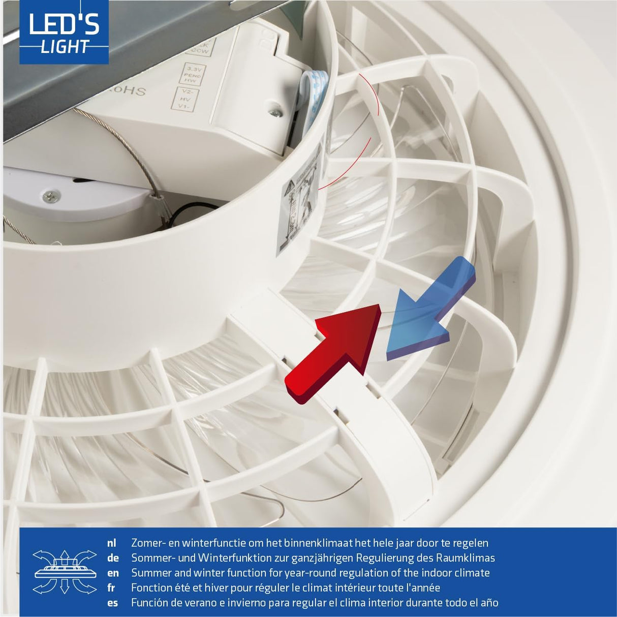 LED plafondventilator 3400 lumen - 55W - instelbaar 2000K-4000K - afstandsbediening - 48cm - wit