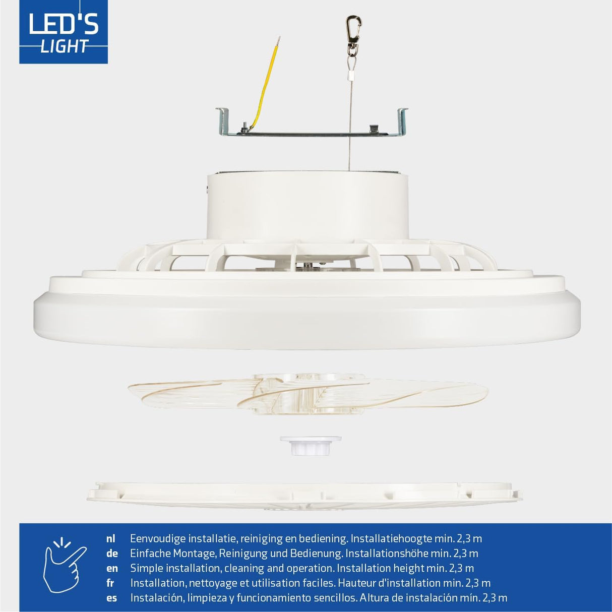 LED plafondventilator 3400 lumen - 55W - instelbaar 2000K-4000K - afstandsbediening - 48cm - wit