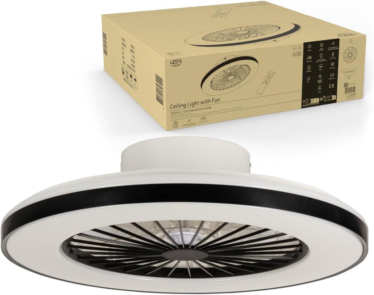 LED plafondventilator met verlichting 2500 lumen - 55W - instelbaar 2000K-4000K - afstandsbediening - 50cm - zwart/wit