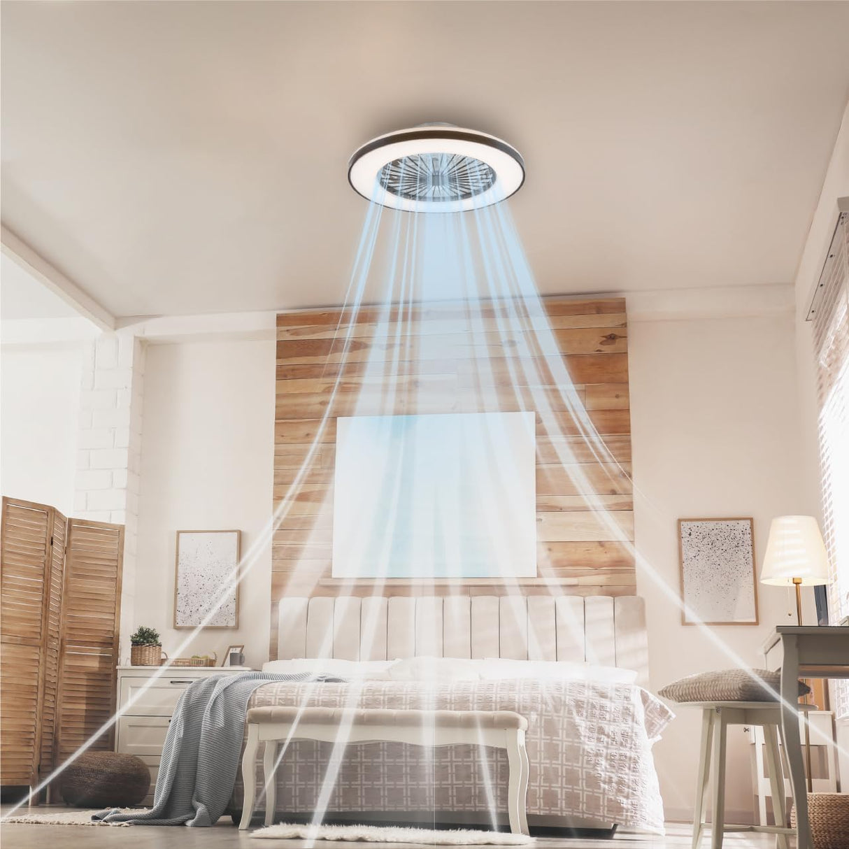 LED plafondventilator met verlichting 2500 lumen - 55W - instelbaar 2000K-4000K - afstandsbediening - 50cm - zwart/wit