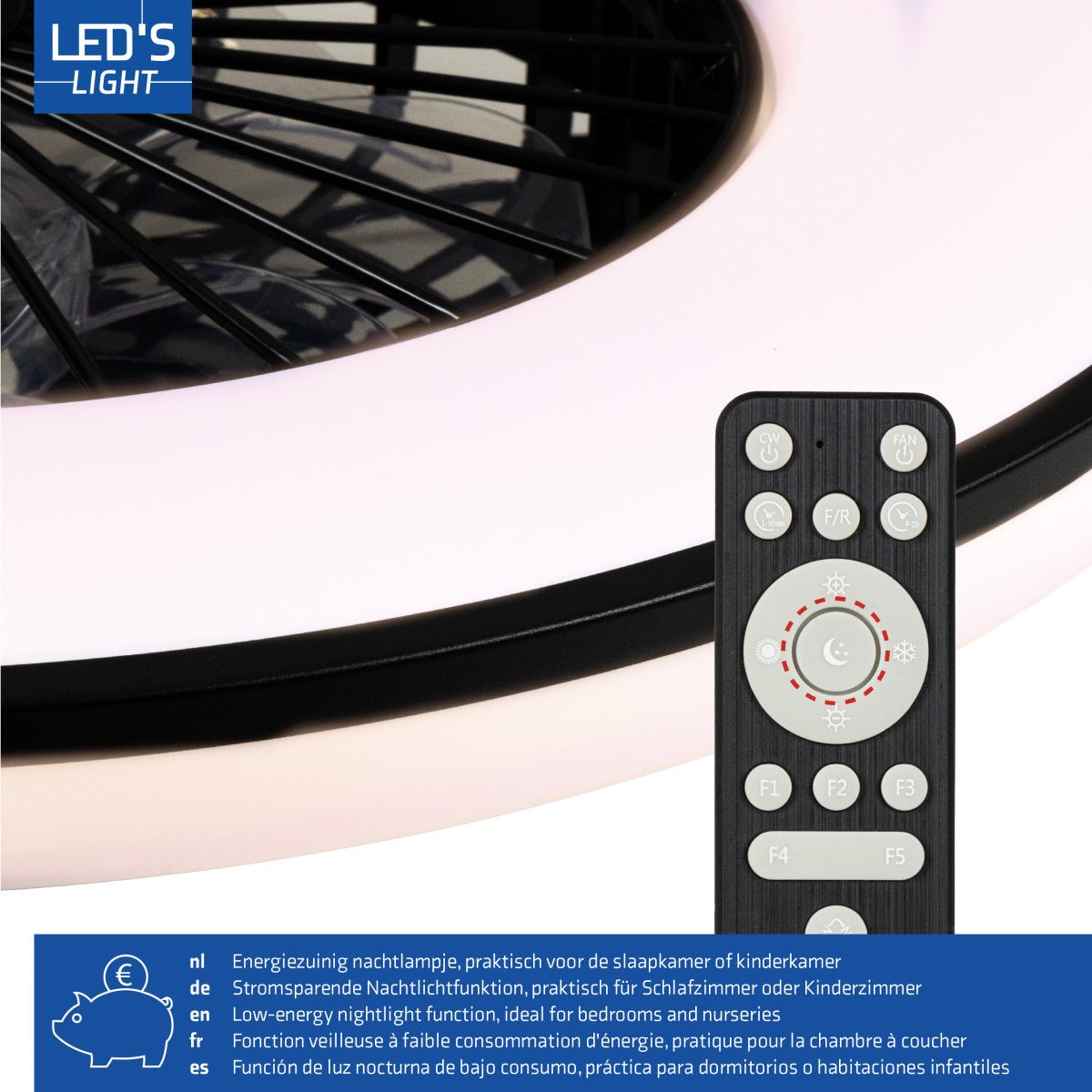 LED Plafondlamp met Ventilator 2400 Lumen - 48W - 3000K-6500K - Dimbaar - Afstandsbediening - Zwart/Wit - 48.5cm