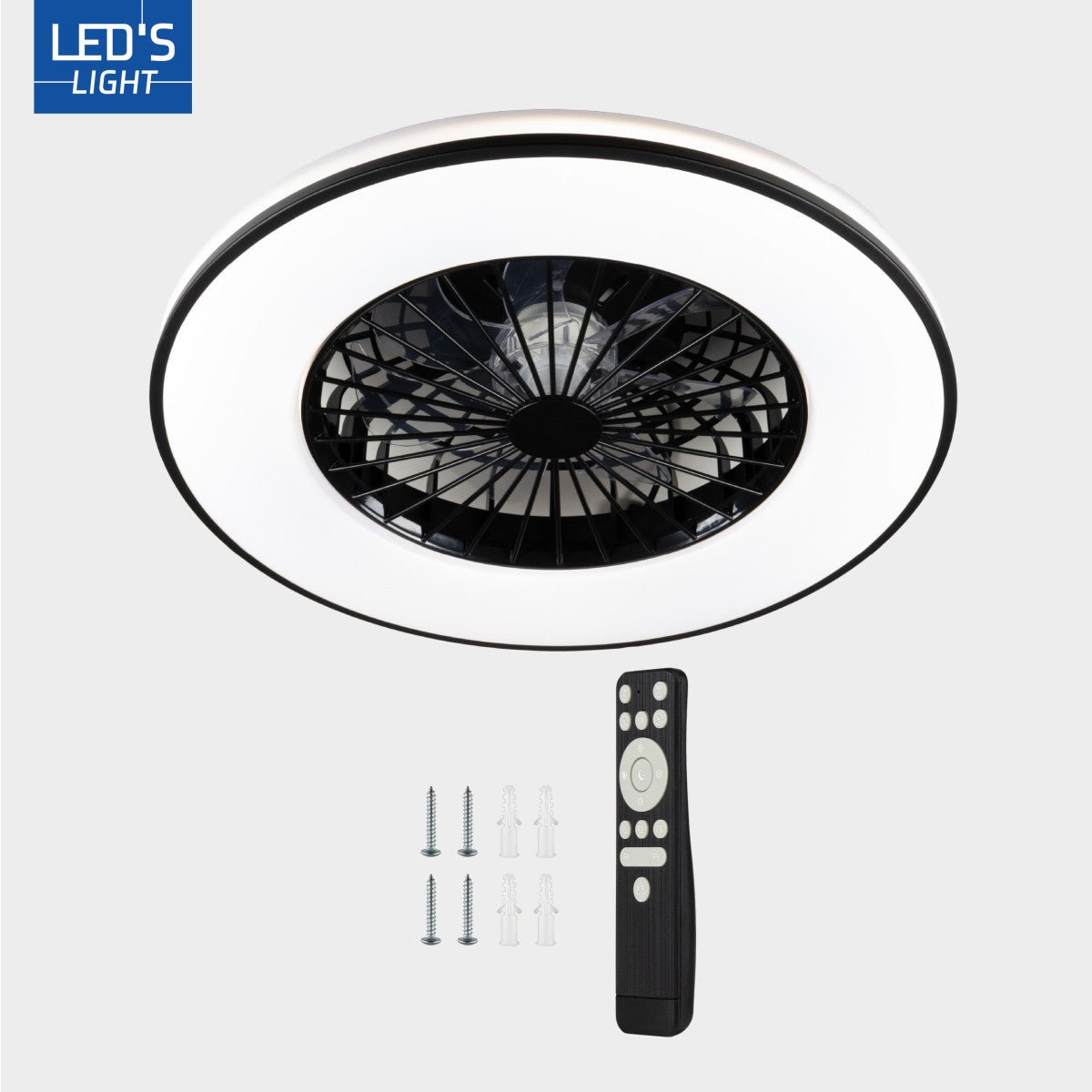 LED Plafondlamp met Ventilator 2400 Lumen - 48W - 3000K-6500K - Dimbaar - Afstandsbediening - Zwart/Wit - 48.5cm
