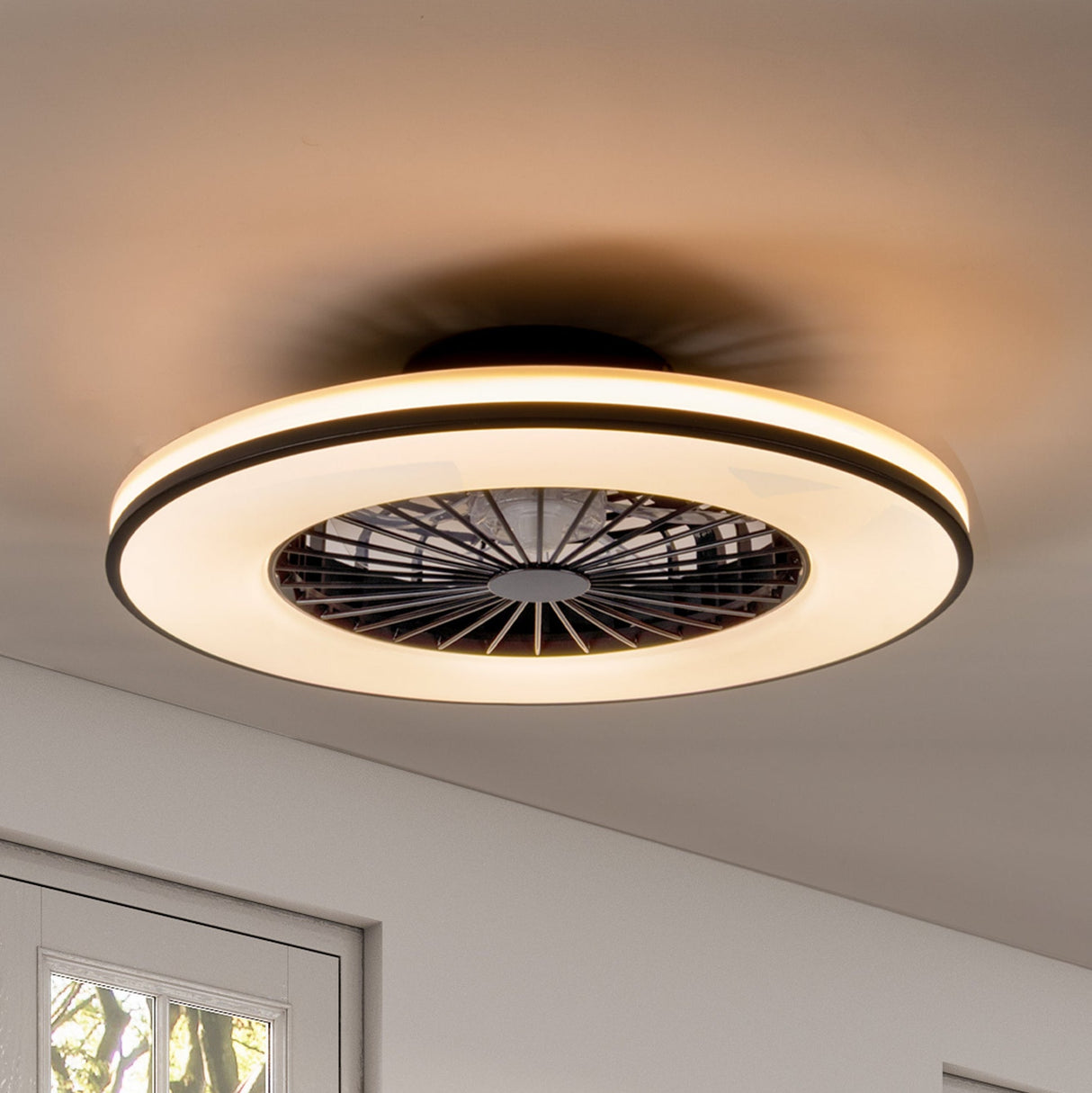LED Plafondlamp met Ventilator 2400 Lumen - 48W - 3000K-6500K - Dimbaar - Afstandsbediening - Zwart/Wit - 48.5cm
