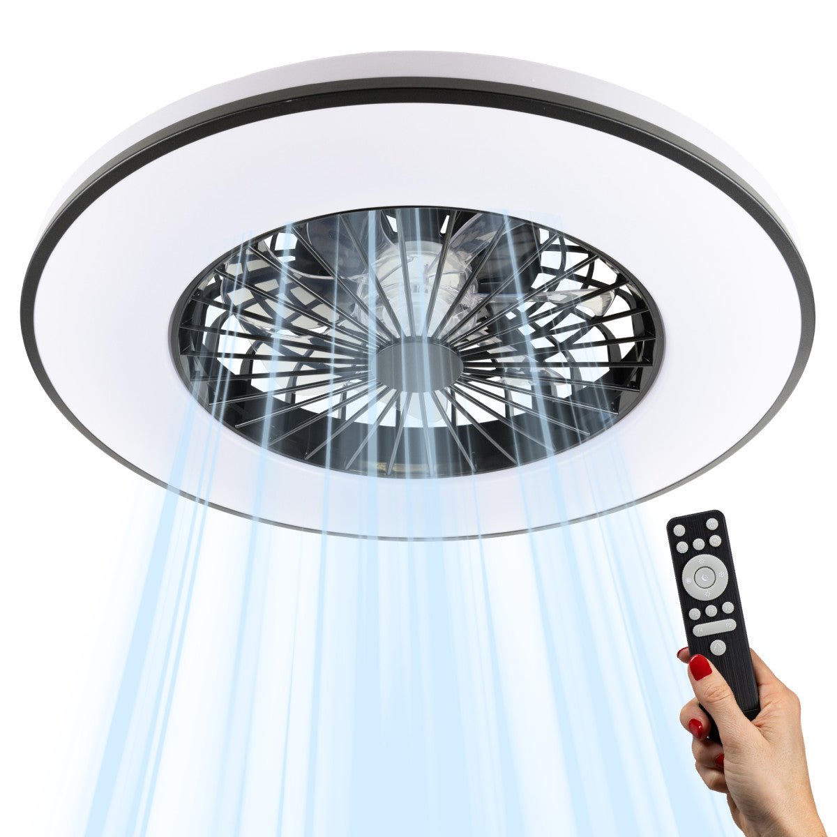 LED Plafondlamp met Ventilator 2400 Lumen - 48W - 3000K-6500K - Dimbaar - Afstandsbediening - Zwart/Wit - 48.5cm