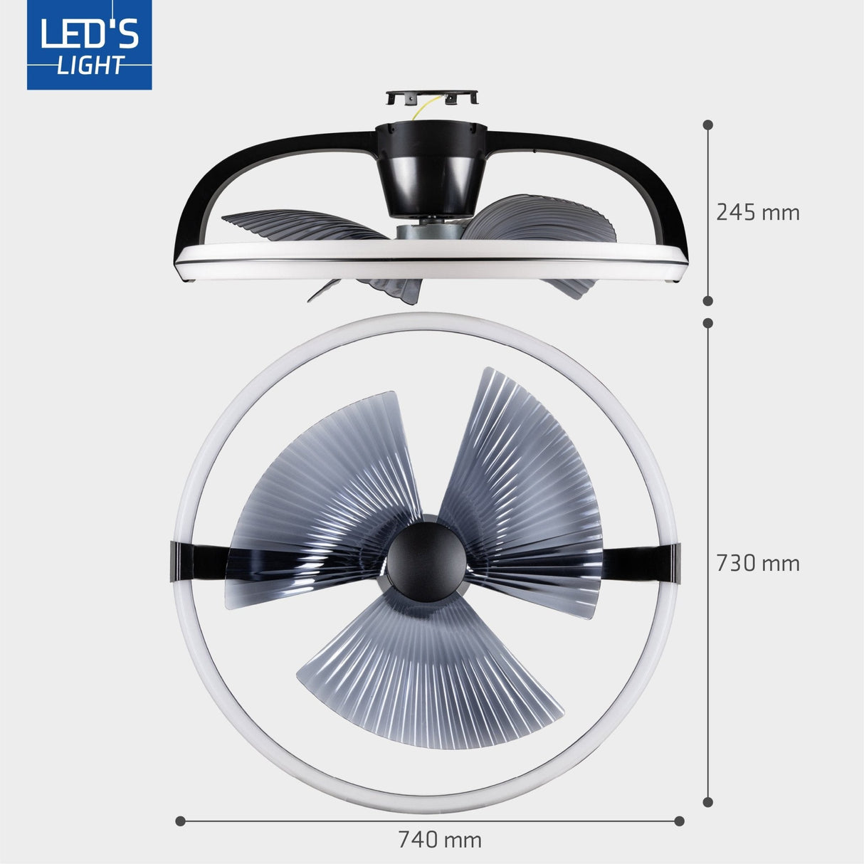 LED plafondventilator XL 4300 lumen - 40W - extra warmwit 2000K / koelwit 4000K - afstandsbediening - 74cm - zwart