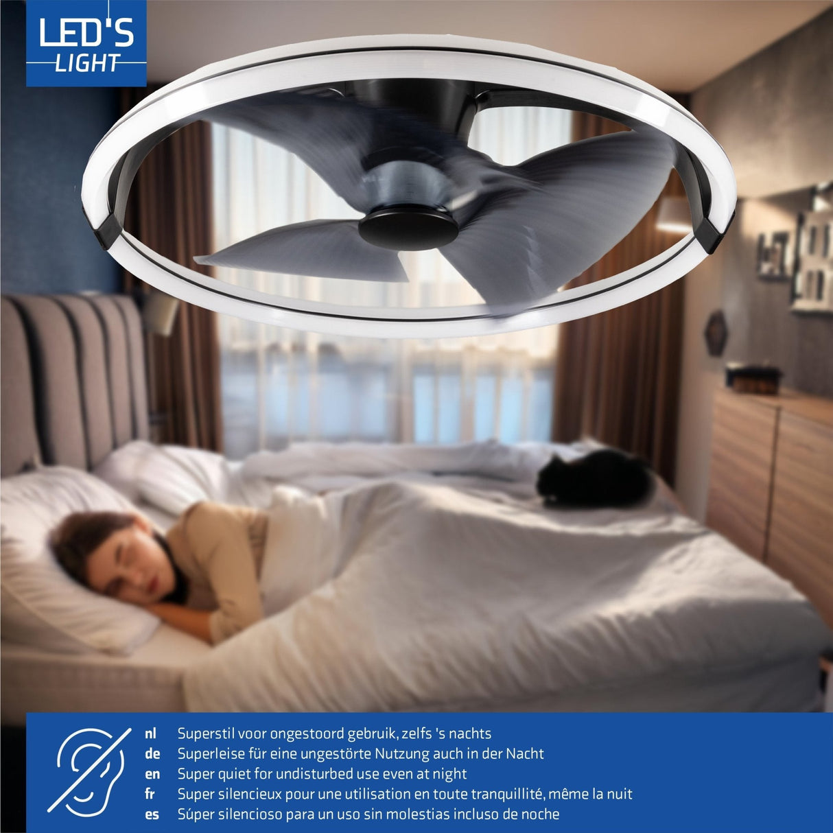 LED plafondventilator XL 4300 lumen - 40W - extra warmwit 2000K / koelwit 4000K - afstandsbediening - 74cm - zwart