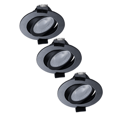Spot LED encastrable noir inclinable - 530 lumens - Dim to Warm - IP54 - 6W - 3 pièces