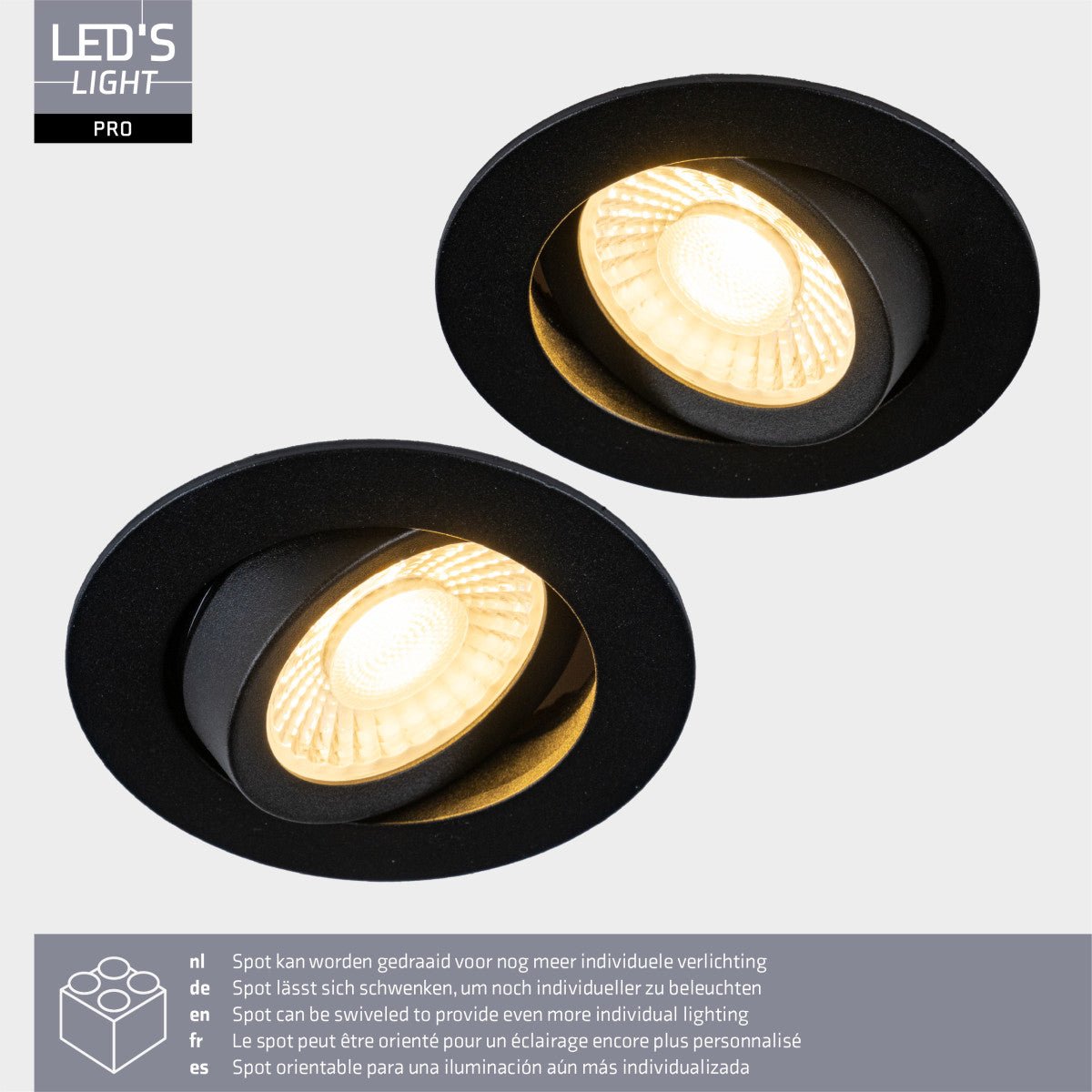 LED Inbouwspot Zwart Kantelbaar - 530 lumen - Dim to Warm - IP54 - 6W - 6 stuks