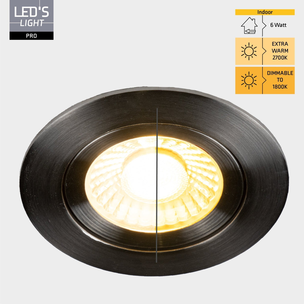 6 PACK - LED's Light PRO downlight inbouwspot Ø 68mm - Kantelbaar - Spatwaterdicht - Dim to Warm - RVS