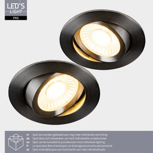 LED Inbouwspot Dimbaar 530 Lumen - 6W - Dim to Warm 2700K-1800K - Kantelbaar - IP54 - Nikkel