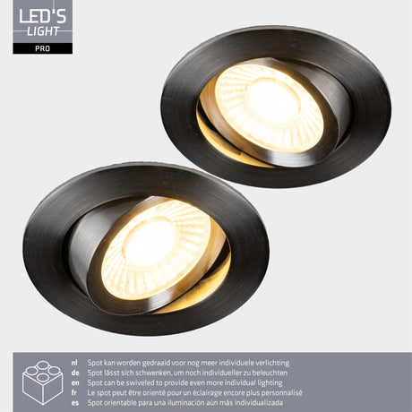 LED Inbouwspot Dimbaar 530 Lumen - 6W - Dim to Warm 2700K-1800K - Kantelbaar - IP54 - Nikkel