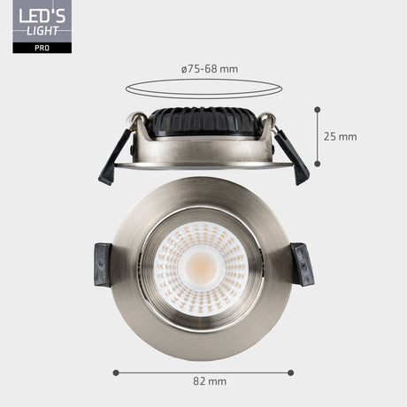 LED Inbouwspot Dimbaar 530 Lumen - 6W - Dim to Warm 2700K-1800K - Kantelbaar - IP54 - Nikkel