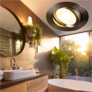 LED Inbouwspot Dimbaar 530 Lumen - 6W - Dim to Warm 2700K-1800K - Kantelbaar - IP54 - Nikkel