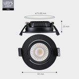 LED Inbouwspot Zwart - 530 Lumen - 6W - Dim-to-Warm 2700K-1800K - Kantelbaar - IP54 Spatwaterdicht - 68-75mm