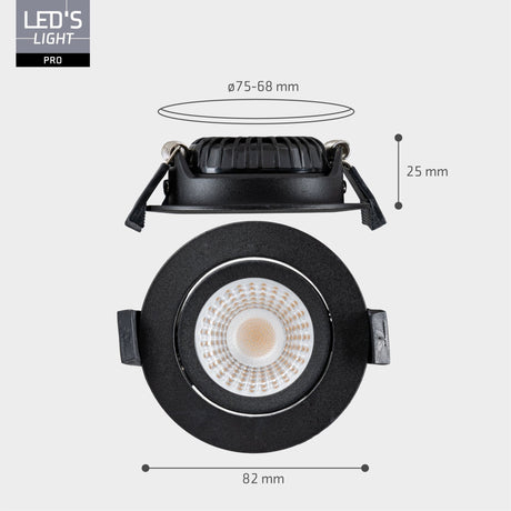 LED Inbouwspot Zwart - 530 Lumen - 6W - Dim-to-Warm 2700K-1800K - Kantelbaar - IP54 Spatwaterdicht - 68-75mm