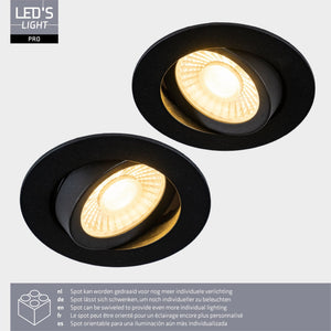LED Inbouwspot Zwart - 530 Lumen - 6W - Dim-to-Warm 2700K-1800K - Kantelbaar - IP54 Spatwaterdicht - 68-75mm