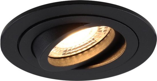 LED Inbouwspot Zwart - 530 Lumen - 6W - Dim-to-Warm 2700K-1800K - Kantelbaar - IP54 Spatwaterdicht - 68-75mm