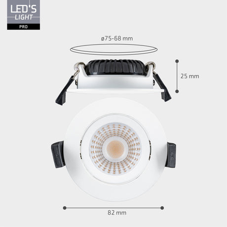 Spot LED encastrable LED's Light PRO Ø 68mm - Résistant aux projections d'eau - Dimmable - Universel - Blanc