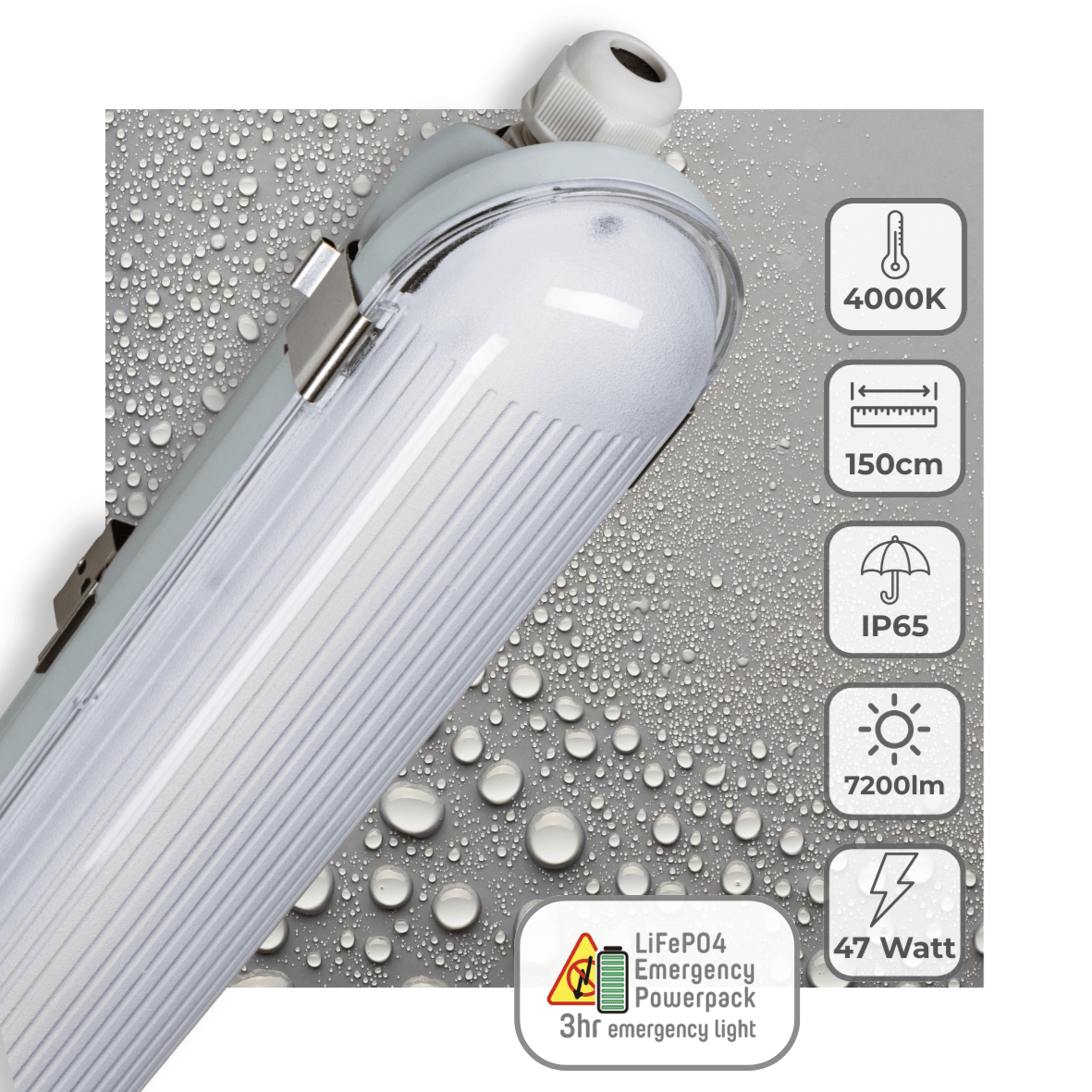 Luminaire LED PRO LED TL de LED's Light, 150 cm - Avec batterie de secours - 4 modes d’éclairage - 47W