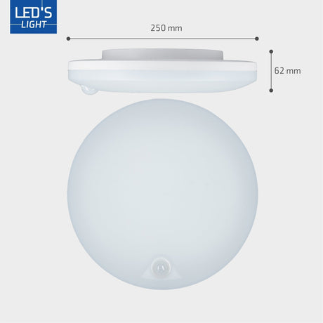 Plafonnier LED 1440 lumens – 8 W – Capteur de mouvement – 3 couleurs – Dimmable – IP54 – 25 cm