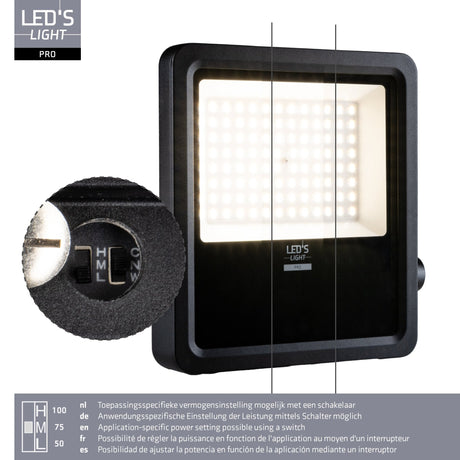 LED Schijnwerper 12750 lumen - 100W - Warmwit 3000K / Koelwit 4000K / Daglichtwit 5000K - IP65 - IK08 - C4 corrosiebestendig - 6 lichtstanden