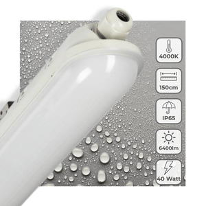 LED TL armatuur 150cm compleet - 6400 lumen - 40W - IP65 waterdicht - IK08 schokbestendig - inclusief TL buis