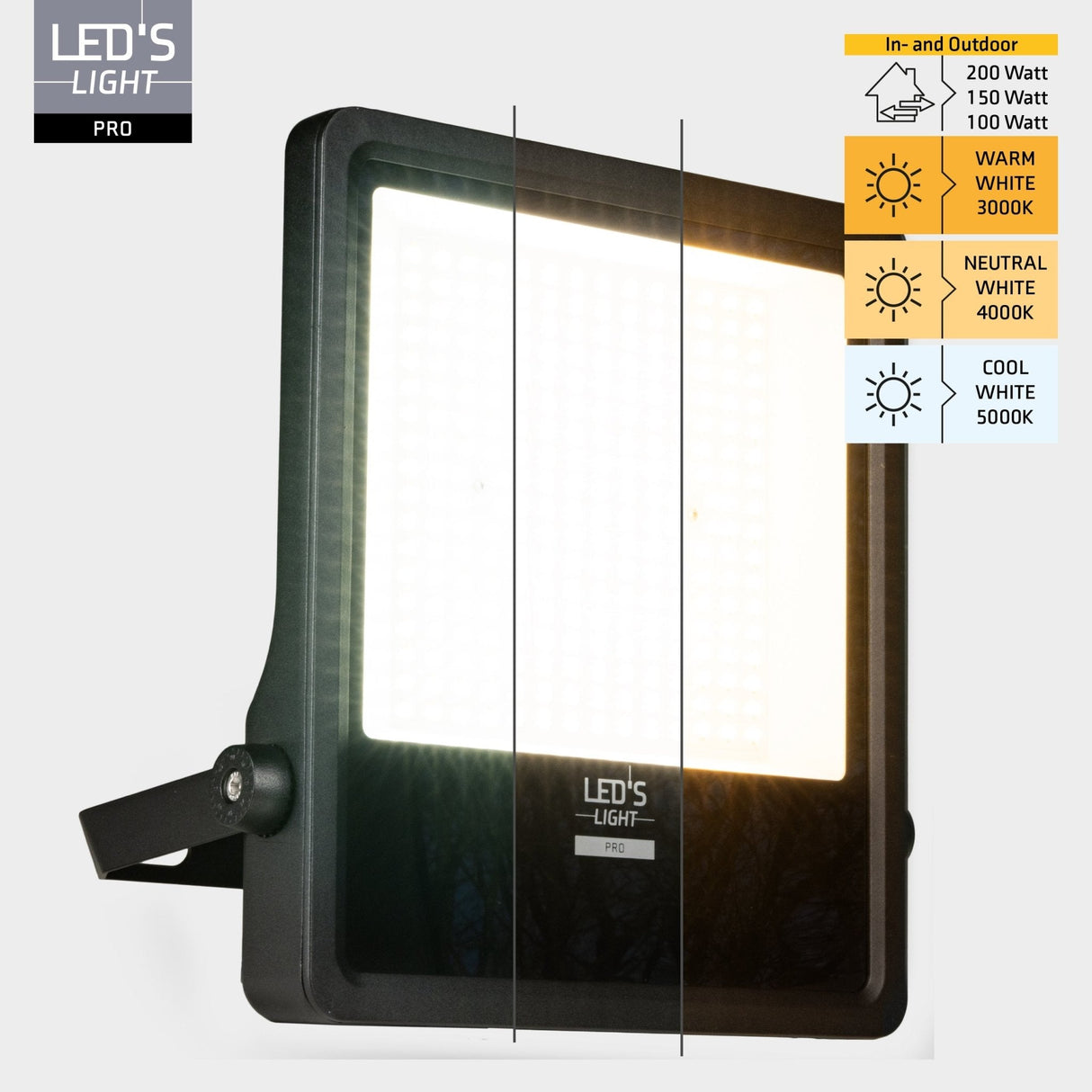 LED Schijnwerper 28000 Lumen - 200W - Warmwit 3000K / Koelwit 4000K / Daglichtwit 5000K - Instelbaar Vermogen - IP65
