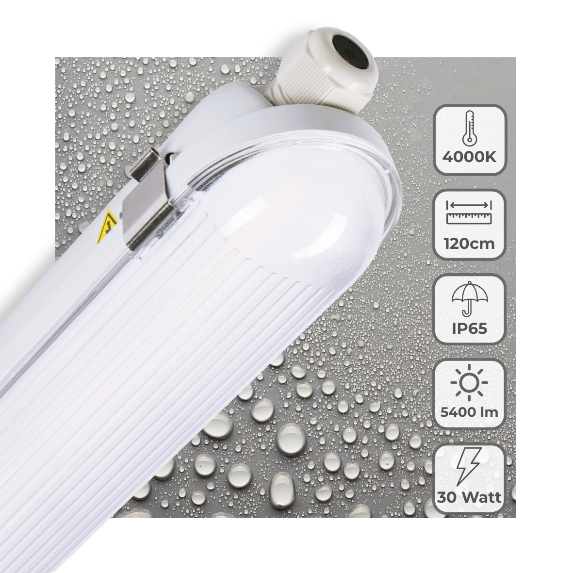 Luminaire LED pour tube fluorescent Pro IP65 5400 lumen - 30W - Blanc froid 4000K - 120cm - étanche - avec boucle de suspension