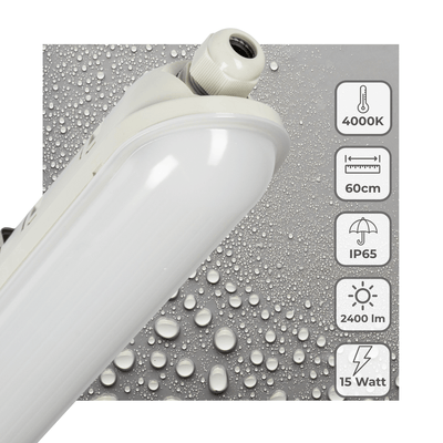 Luminaire LED TL 60cm 2400 lumens - 15W - Blanc froid 4000K - IP65 étanche - 160lm/W