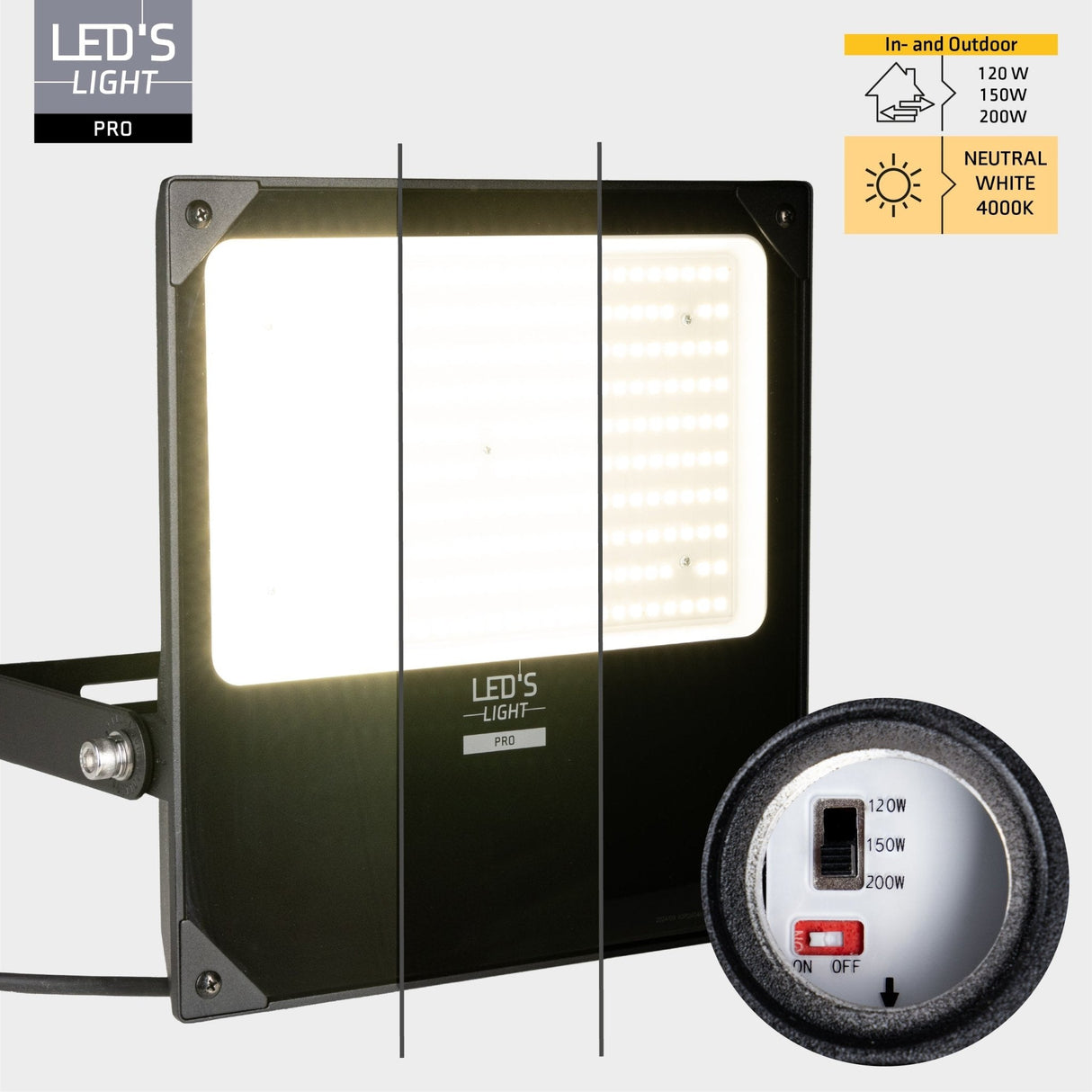 LED Schijnwerper 30300 lumen - 200W - Koelwit 4000K - IP66 Waterdicht - 3 Lichtstanden - Daglichtsensor