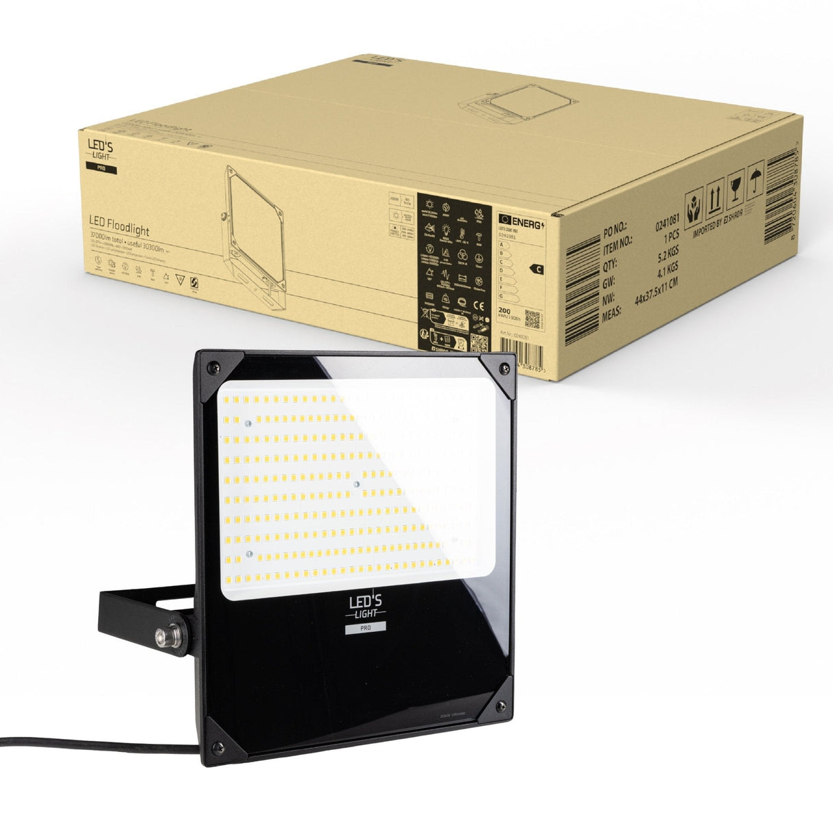 LED Schijnwerper 30300 lumen - 200W - Koelwit 4000K - IP66 Waterdicht - 3 Lichtstanden - Daglichtsensor
