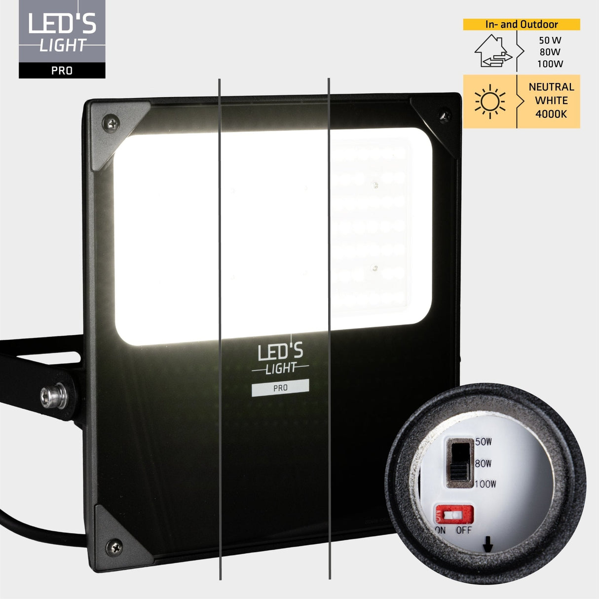 LED Schijnwerper 15200 lumen - 100W - Koelwit 4000K - IP66 Waterdicht - 3 Lichtstanden - Daglichtsensor