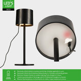Tafellamp op accu - oplaadbaar en draadloos - voor binnen en buiten - 3 kleuren licht - Zwart