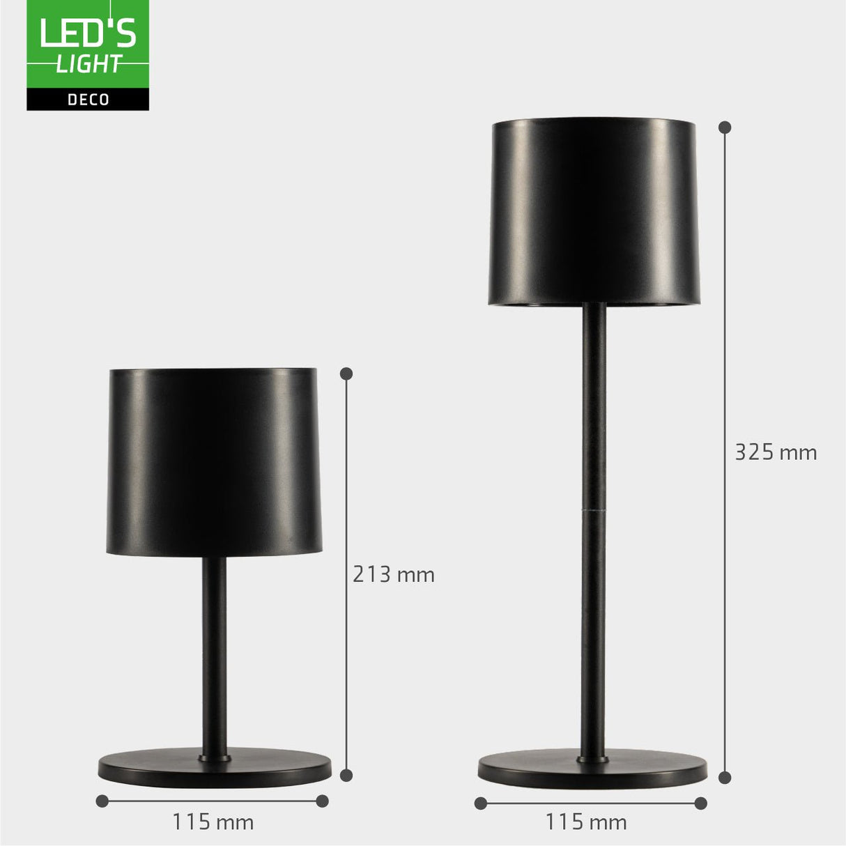 Tafellamp op accu - oplaadbaar en draadloos - voor binnen en buiten - 3 kleuren licht - Zwart