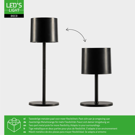 Lampe de table sur batterie - rechargeable et sans fil - pour l’intérieur et l’extérieur - 3 couleurs de lumière - Noir
