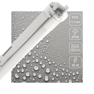 LED TL Armatuur 2160 lumen - 120cm - 18W - Daglichtwit 6500K - IP65 Waterdicht - Enkel - Compleet met Buis