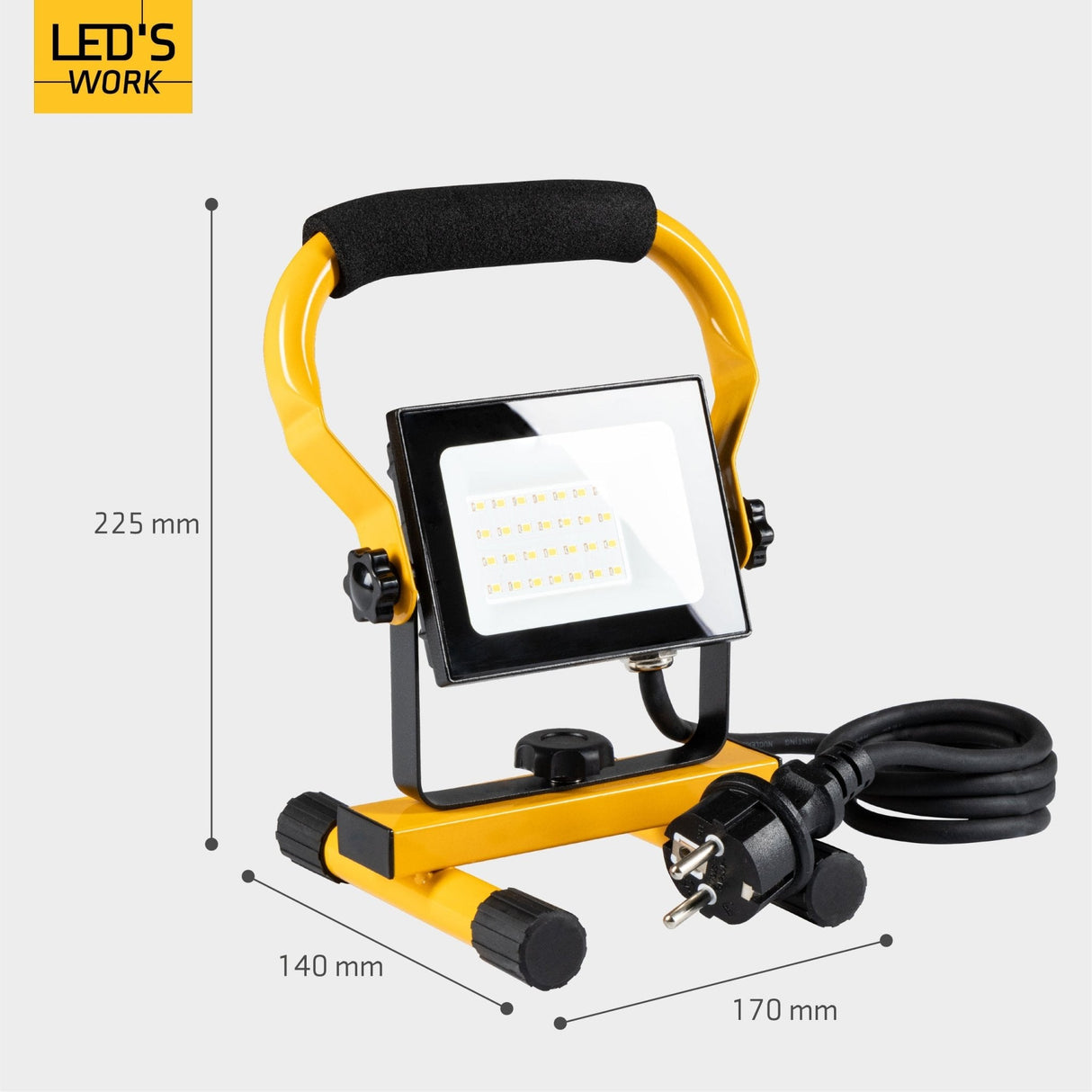 Lampe de travail LED 1800 lumens – 20 W – Blanc froid 4000 K – Étanche IP65 – Support réglable – Avec fiche