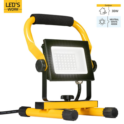 Projecteur de chantier LED 30W 3100 - Support réglable - Étanche (IP65) - Noir et jaune - Blanc froid 4000K
