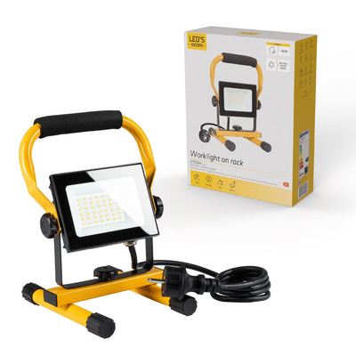 Projecteur de chantier LED 30W 3100 - Support réglable - Étanche (IP65) - Noir et jaune - Blanc froid 4000K