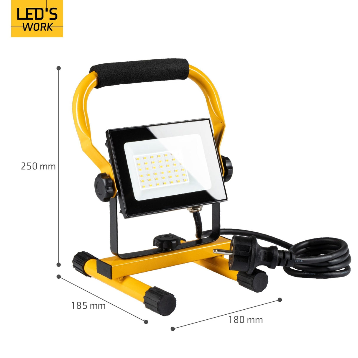 LED 30W Bouwlamp 3100 - Verstelbare beugel - Waterdicht (IP65) - Zwart geel - koelwit 4000K