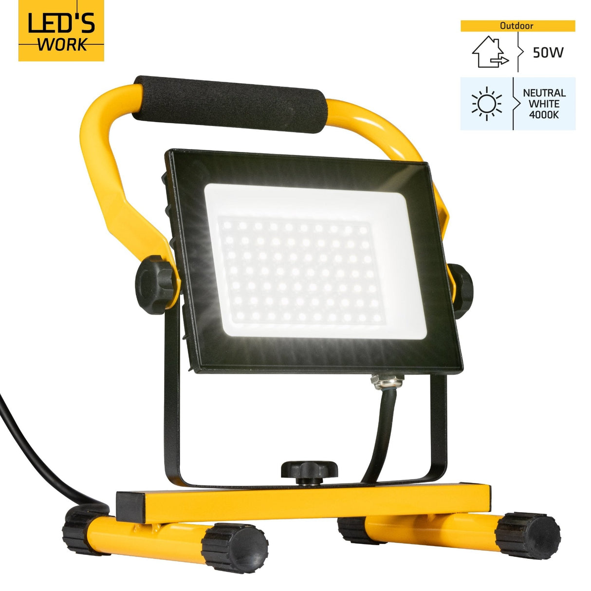 LED's Work 50W Projecteur de chantier filaire 4200lm - Support réglable - Étanche (IP65) - Noir et jaune - PROMOTION