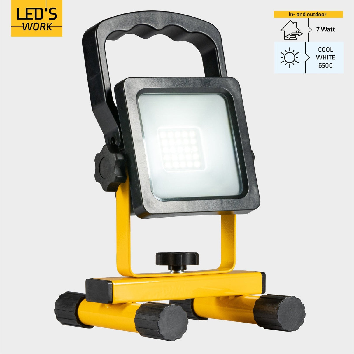 LED's Work draadloze LED Bouwlamp op accu 1200 - Oplaadbaar (USB-C) en kantelbaar - Zwart geel
