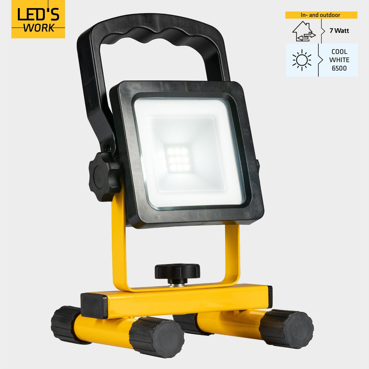 LED Bouwlamp op accu 700 - Oplaadbaar (USB-C) en kantelbaar - Zwart geel