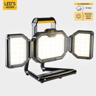 LED Bouwlamp Oplaadbaar (USB-C) -30 Watt - 3000 Lumen - Dimbaar - Koelwit 4000K - IP54 IK06 - Op Accu