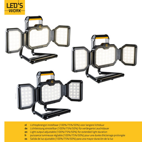LED Bouwlamp Oplaadbaar (USB-C) -30 Watt - 3000 Lumen - Dimbaar - Koelwit 4000K - IP54 IK06 - Op Accu