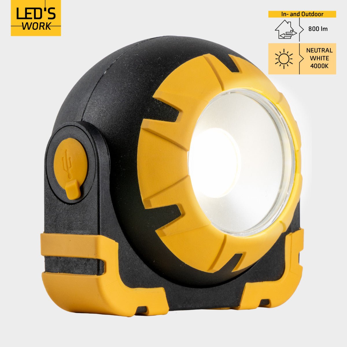 Accu Werklamp 800 Lumen - 10W - Koelwit 4000K - Dimbaar - IP54 - USB-C Oplaadbaar