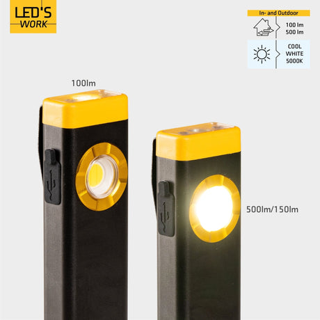 Mini lampe torche LED rechargeable LED's Work avec 3 modes d'éclairage (100, 500 et 700 lumens)